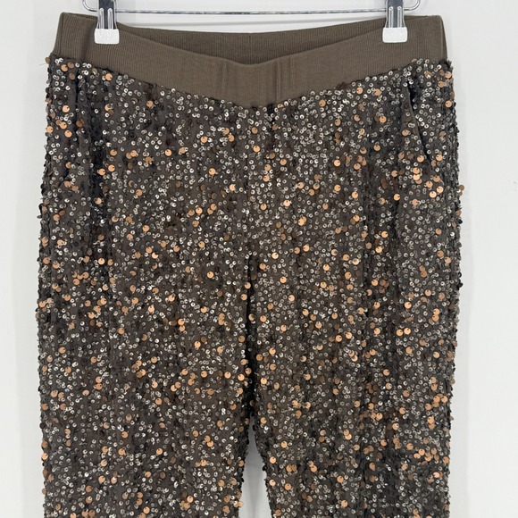 YFB Clothing Silk Olive Sequin Jogger Pants Women S New Years Holiday Luxury - Picture 4 of 11